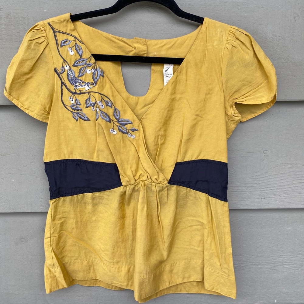 Floreat for Anthropologie mustard yellow blouse